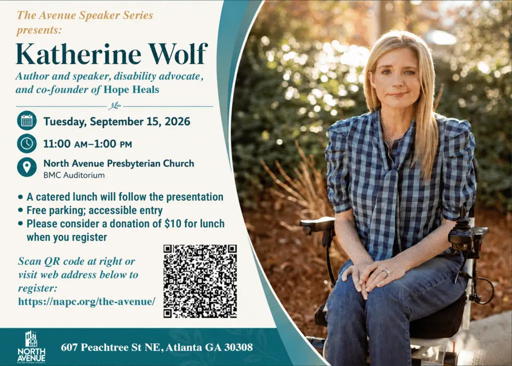 A photo and information about the Katherine Wolf event occurring this fall at North Avenue